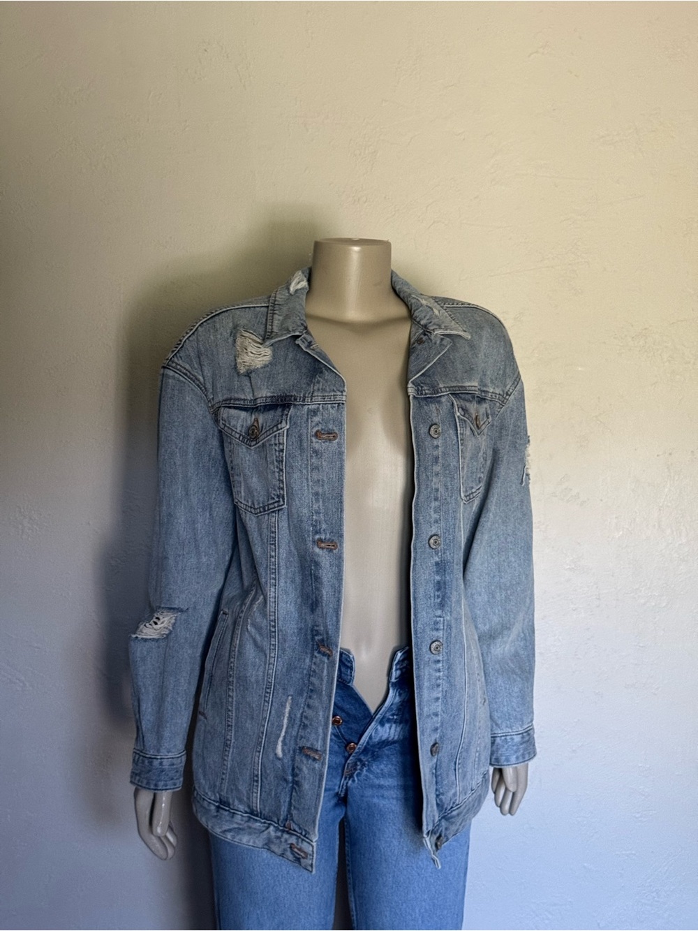 Express Woman Stretch Boyfriend Style Long Denim Jacket